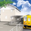 新しい南島原駅舎の完成イメージ。臨港道路の整備に伴い乗務区事務所を新しい駅舎内に移転する。