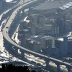 弓張岳展望台から眺めた佐世保港。高架道路は西九州自動車道。その左に佐世保駅