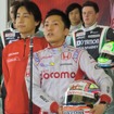 DOCOMOダンディライアンの野尻。カーティケヤンと村岡潔監督は欠席（野尻の左横は濱田チームマネージャー）。