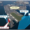名古屋金城ふ頭の再編改良工事計画　赤い部分が2015年度実施予定で、青い部分が2016年度以降実施