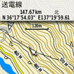 山岳地では10メートル単位の等高線が表示される。セット販売される日本登山地形図（TOPO10MPlusV3）では、このように送電線も表示されるようになった。