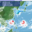 運航支援コンテンツ「FOSTER-NEXTGEN」7/7の積乱雲発生エリア　台風9号・10号・11号の雨雲の中で、特に積乱雲が発達しているエリアを赤色でアラート表示