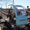 「ほくそう車両基地まつり」で行われる軌道自転車試乗の様子。