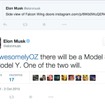 「モデルY」の車名をツイートしたテスラのイーロン・マスクCEOの公式Twitter