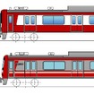 2007年から導入されている車両は一部無塗装としたステンレス車体（下）だが、1800番台は赤白のフィルムで全体を装飾（上）。従来のアルミ車のイメージに近づける。