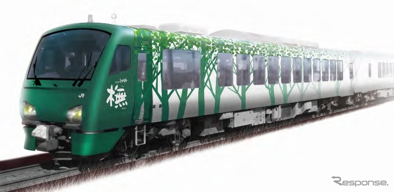 五能線の観光列車『リゾートしらかみ』の「ブナ」編成に導入されるHB-E300系のイメージ。7月から営業運行を開始する。