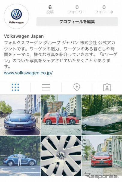 vw_japan公式アカウント画面（スマートフォン）