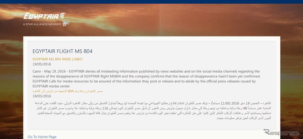 エジプト航空公式サイト