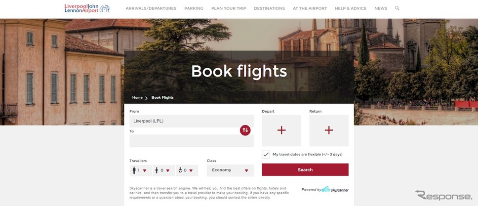 英リバプール空港公式サイト、航空券検索サービスの提供を開始