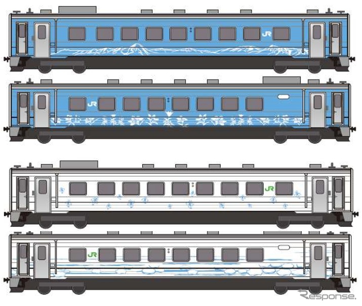 『流氷物語号』で使われる車両のイメージ。オホーツク海をイメージした青や流氷をイメージした白で装飾される。