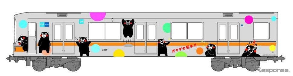 銀座線「くまモンラッピング電車」のイメージ。2017年1月1日から運行される。