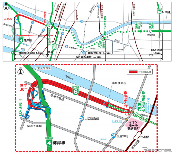 阪神高速6号大和川線 三宝jct 鉄砲出入口が開通 湾岸線とのアクセス向上 1月28日 レスポンス Response Jp 阪神高速6号大和川線 三宝jct 鉄砲出入口が開通 湾岸線とのアクセス向上 1月28日 レスポンス Response Jp