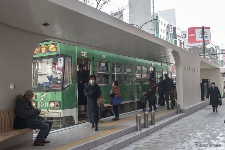 折返し運行時間中は利用できなくなる「狸小路」停留場。