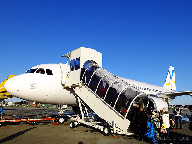 「Peachきた北海道フリーパス」「バニラエアきた北海道フリーパス」は新千歳空港駅で搭乗券を呈示することで購入可能。写真はバニラエア。