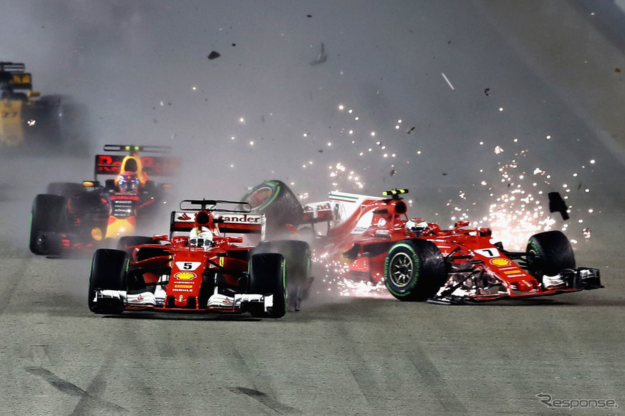 F1 シンガポールgp スタート直後の大波乱でフェラーリ2台リタイア ハミルトンが今季7勝目 レスポンス Response Jp