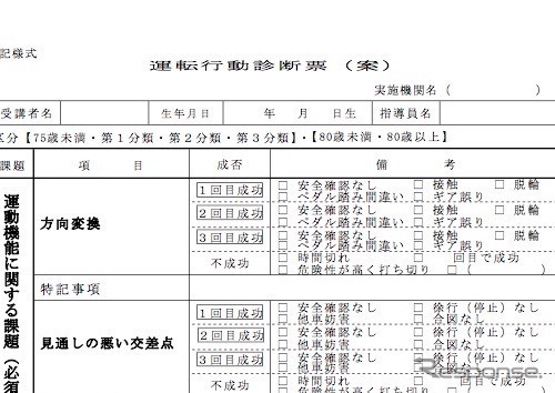 運転行動診断票（案、部分）