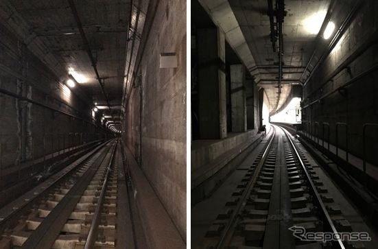 実際に歩行する神戸市営地下鉄西神・山手線県庁前駅～三宮駅間の軌道。