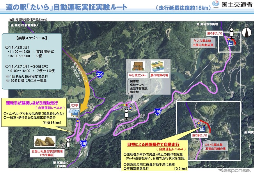 道の駅「たいら」での自動運転サービスの実証実験の概要