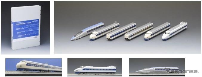 系列が異なる新幹線車両が1セットに収められた珍しいNゲージ模型セット。製造はトミックスが担当している。