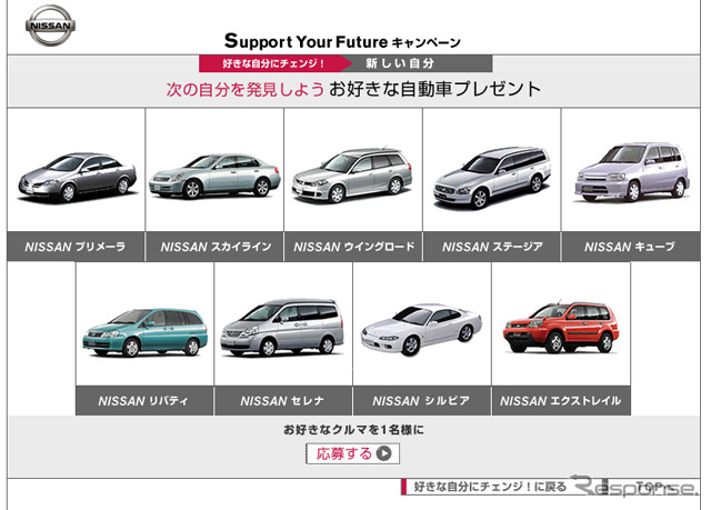 【今日のプレゼント】お好きな日産車を1名様!!　最新家電は10名様!!