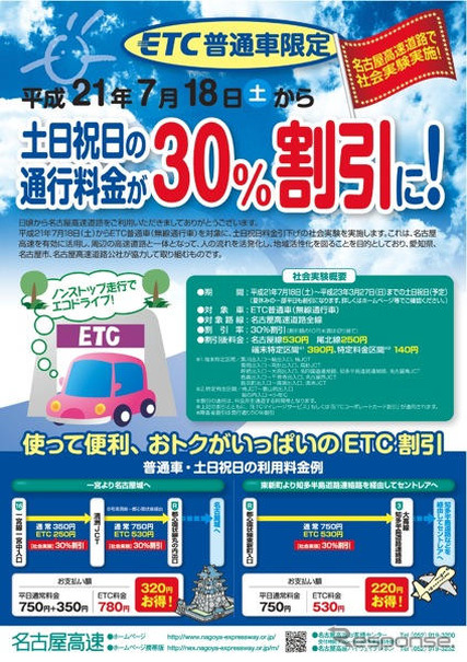 名古屋高速、ETCで土休料金30％引き