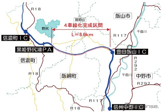 豊田飯山IC - 信濃町IC間 4車線化完成区間