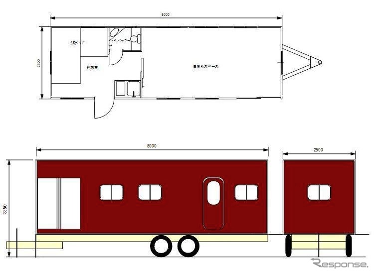 運送業者専用オフィス。L8000mm×W2300mm×H3350mm、20平方m