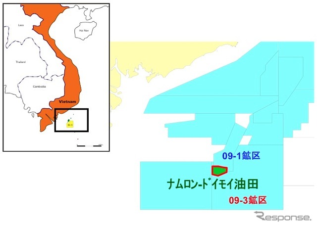 ベトナム南部沖合ナムロン-ドイモイ油田位置図