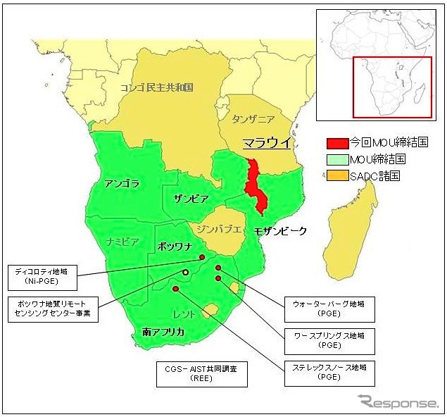 MOU：覚書締結国（すべてSADC）、SADC：南部アフリカ開発共同体