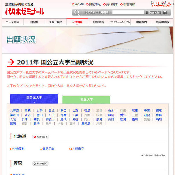 【大学受験】代ゼミ、「2011年 国立大学出願状況」を公開 2011年 国立大学出願状況