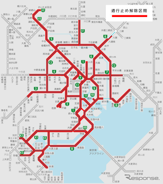 首都高の通行止め区間 14日7時