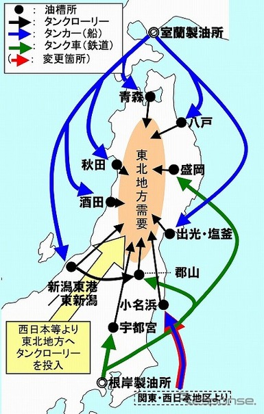 東北地方への供給体制イメージ図（3月30日15時）