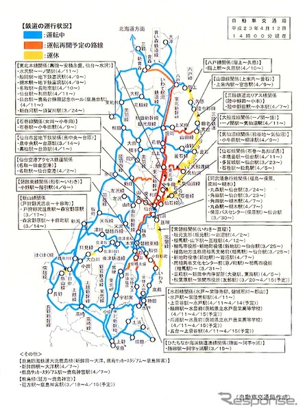 震災に対応した鉄道代替バスの運行状況