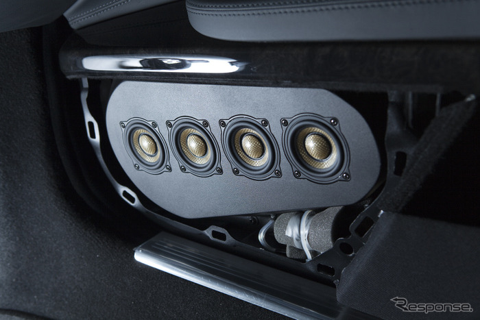 ドアに設置されたフロントスピーカーユニット「The Suite Unison-Array」。エンクロージャーはアルミダイキャスト製