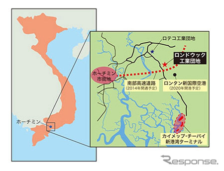 双日など3社がベトナムに設立するロンドウック工業団地の位置図