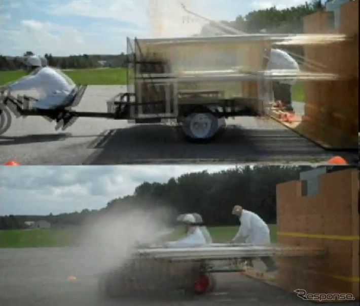 通称「メントスガイザー」現象を利用したロケットカーの走行距離新記録映像（動画キャプチャー）