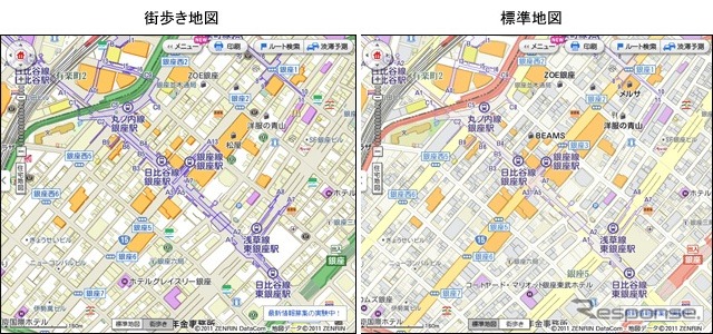 「いつもNAVI（web）」街歩き地図は、地下鉄の出入口を優先して表示。