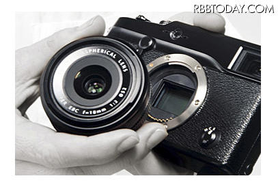 「FUJIFILM X-Pro1」のレンズ交換のイメージ（レンズは別売）