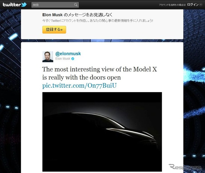 新型EVのモデルXに関するヒントを明かしたテスラモーターズのイーロン・マスクCEOのTwitter