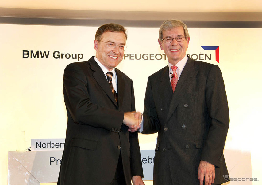 2011年3月、ジュネーブで会見を行ったライトフォーファーBMW会長と、ヴァランPSAプジョー・シトロエン会長
