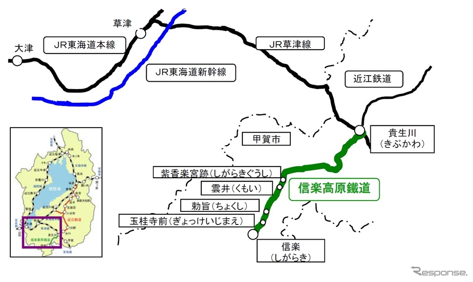 信楽高原鐵道信楽線の路線図