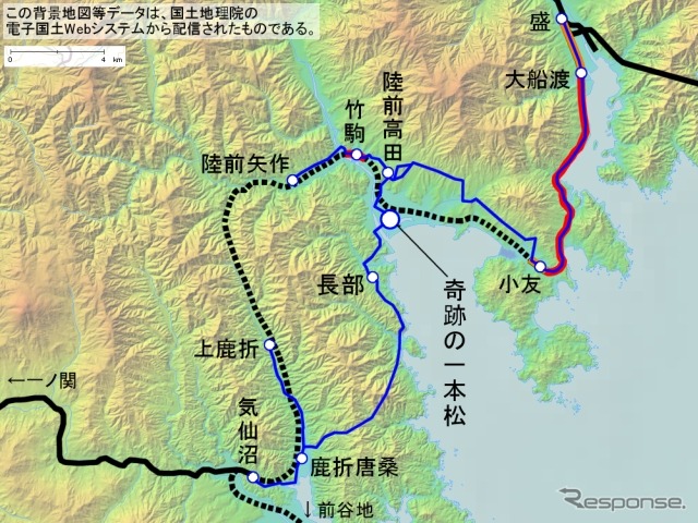 奇跡の一本松駅は長部～陸前高田間に設けられた臨時駅。停車期間が9月7日から11月30日まで延長された。