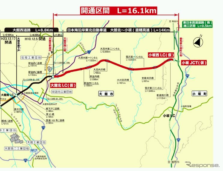 日本海沿岸東北自動車道 大館北ic 仮 小坂jct 仮 が11月中に開通へ レスポンス Response Jp