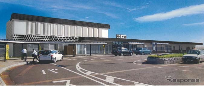 新発田駅のリニューアル完成イメージ。「城下町の風情ある駅舎」にリニューアルする。