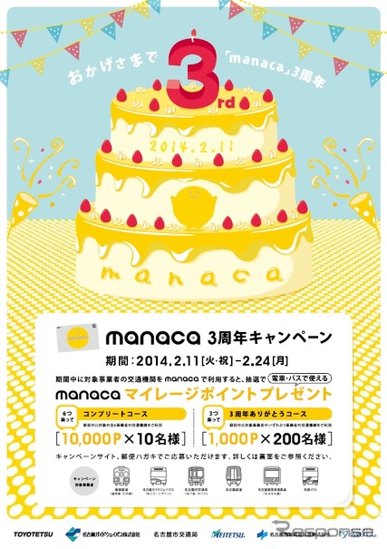 名古屋圏icカード Manaca 3周年キャンペーン 2月11日スタート レスポンス Response Jp