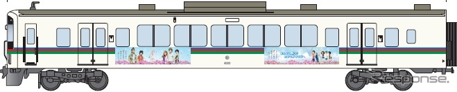3月31日から運行を開始する「『あの花』ラッピング電車」のイメージ。4000系の4005号編成を使用する。