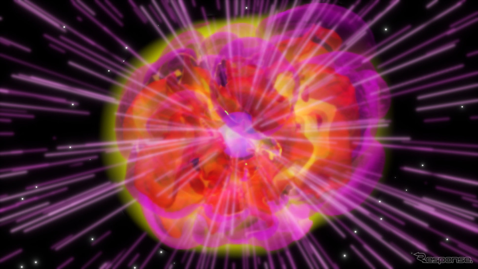 シミュレーションを元に描いた超新星爆発のイメージ図（出典：国立天文台）