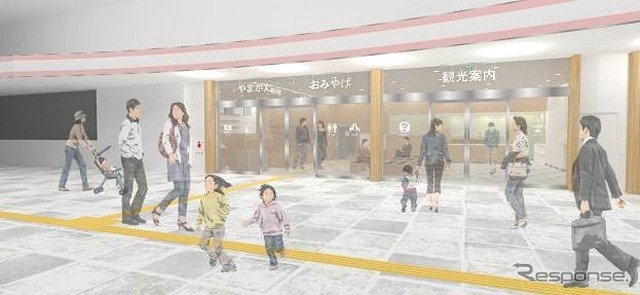 JR東日本は山形DCにあわせ、山形駅改札前の各種施設を5月末までにリニューアルする。画像は東北芸術工科大学在籍の学生が作成したイメージ。