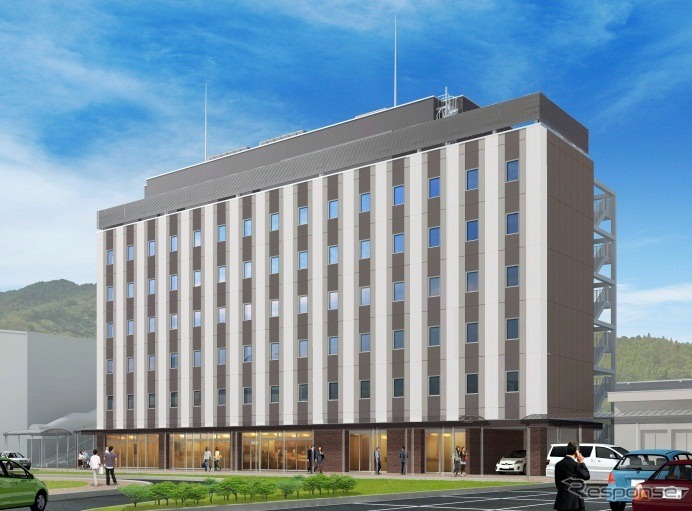 釜石駅前に建設されるホテルフォルクローロ三陸釜石の完成イメージ。2015年春のオープンを目指す。