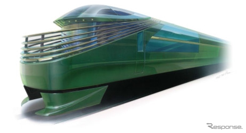 JR西日本がこのほど発表した豪華寝台列車の先頭車外観デザイン。展望スペースが設けられる。